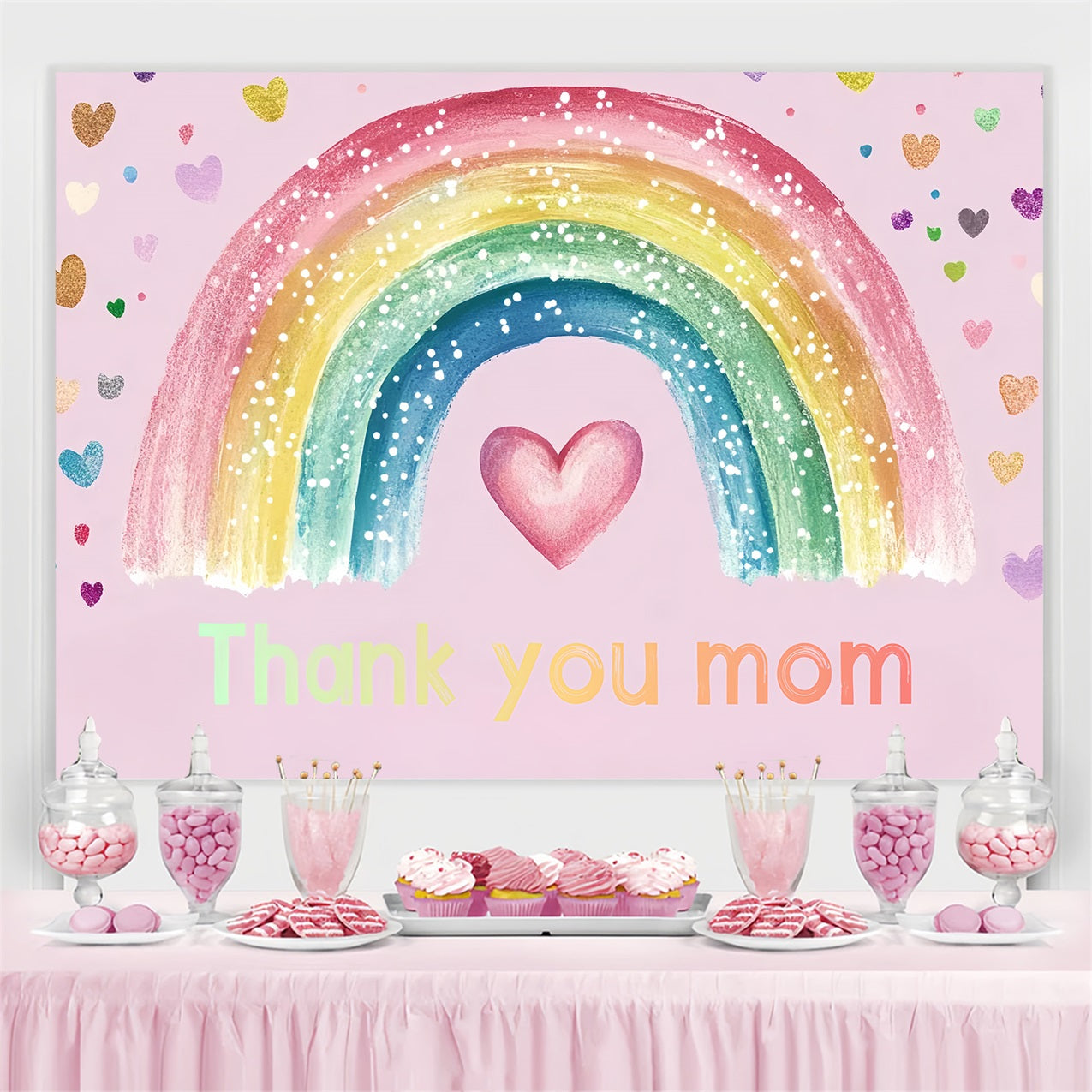 Backdrops For Mother's Day Colorful Hearts Rainbow Personalised Backdrop UK CSH3-170
