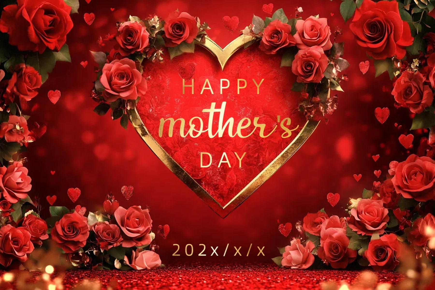 Mothers Day Backdrop Red Rose Heart Customized Backdrop UK CSH3-173