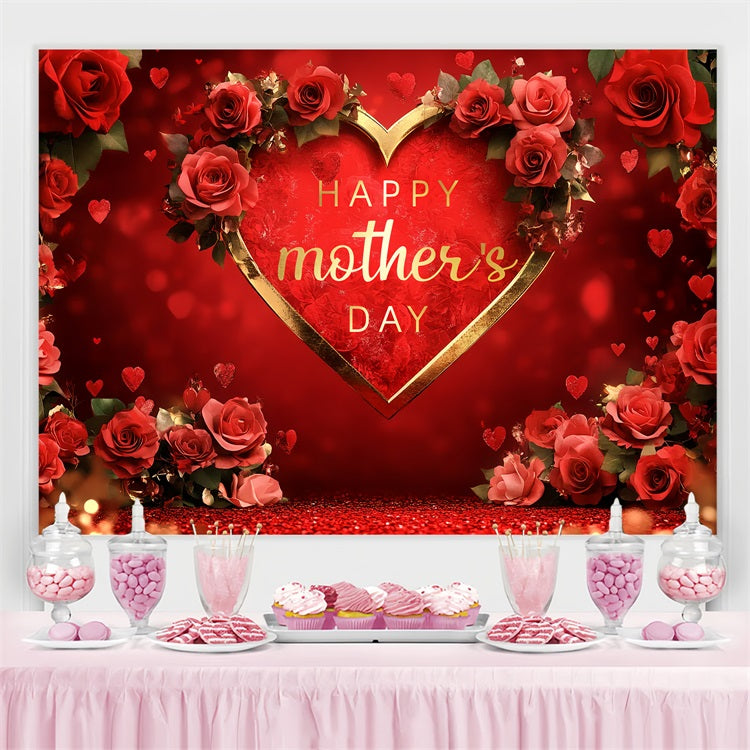 Mothers Day Backdrop Red Rose Heart Customized Backdrop UK CSH3-173