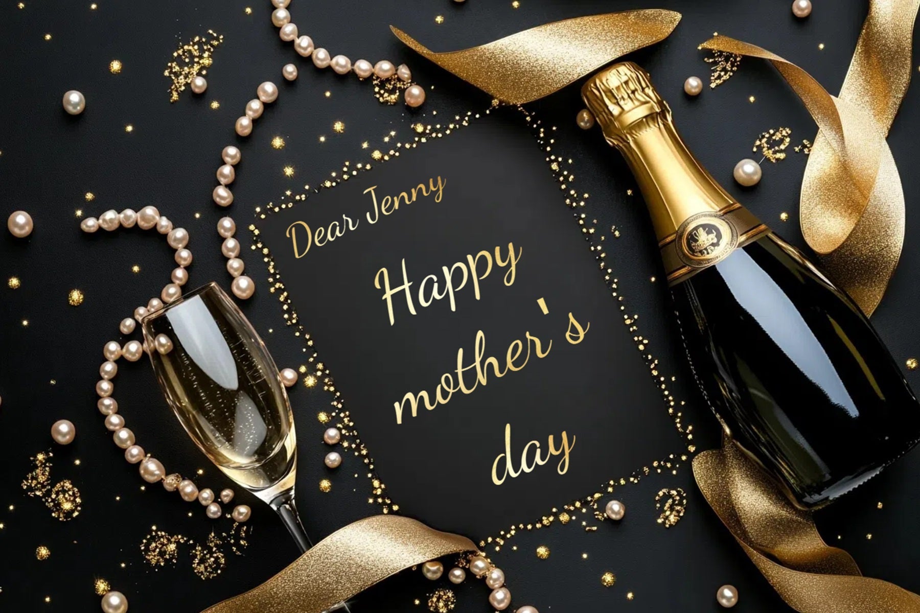Backdrops For Mother's Day Gold Champagne Pearls Personalised Backdrop UK CSH3-174