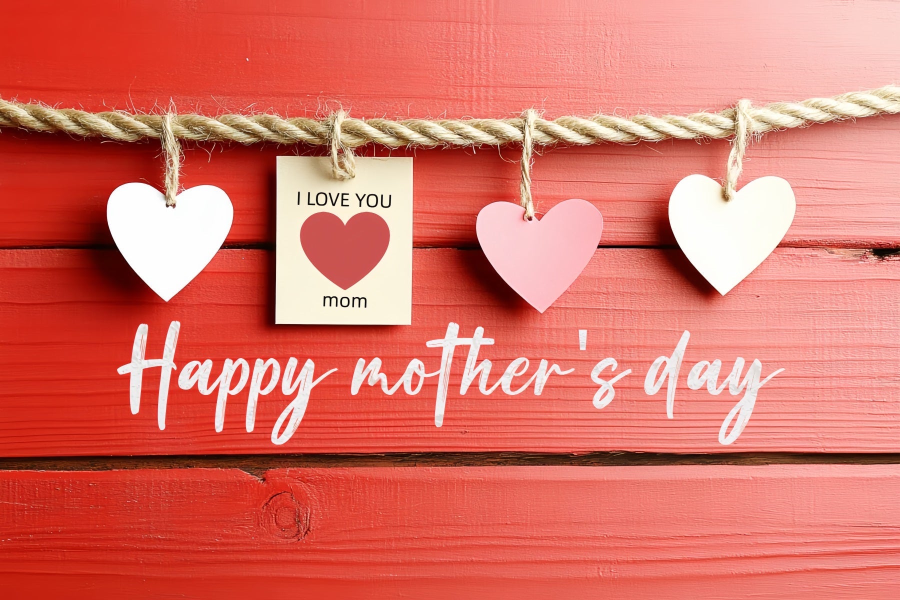 Mother's Day Photo Backdrops Red Wooden Hanging Hearts Custom Backdrop UK CSH3-176