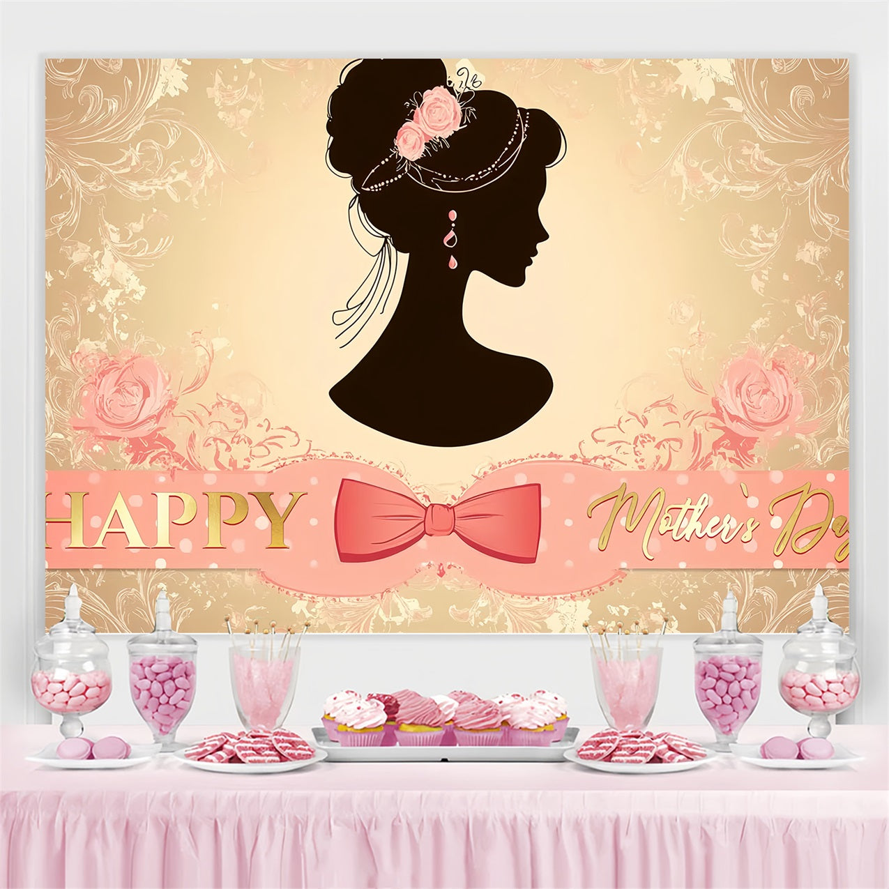 Backdrop For Mother's Day Vintage Glamour Silhouette Personalized Backdrop UK CSH3-179