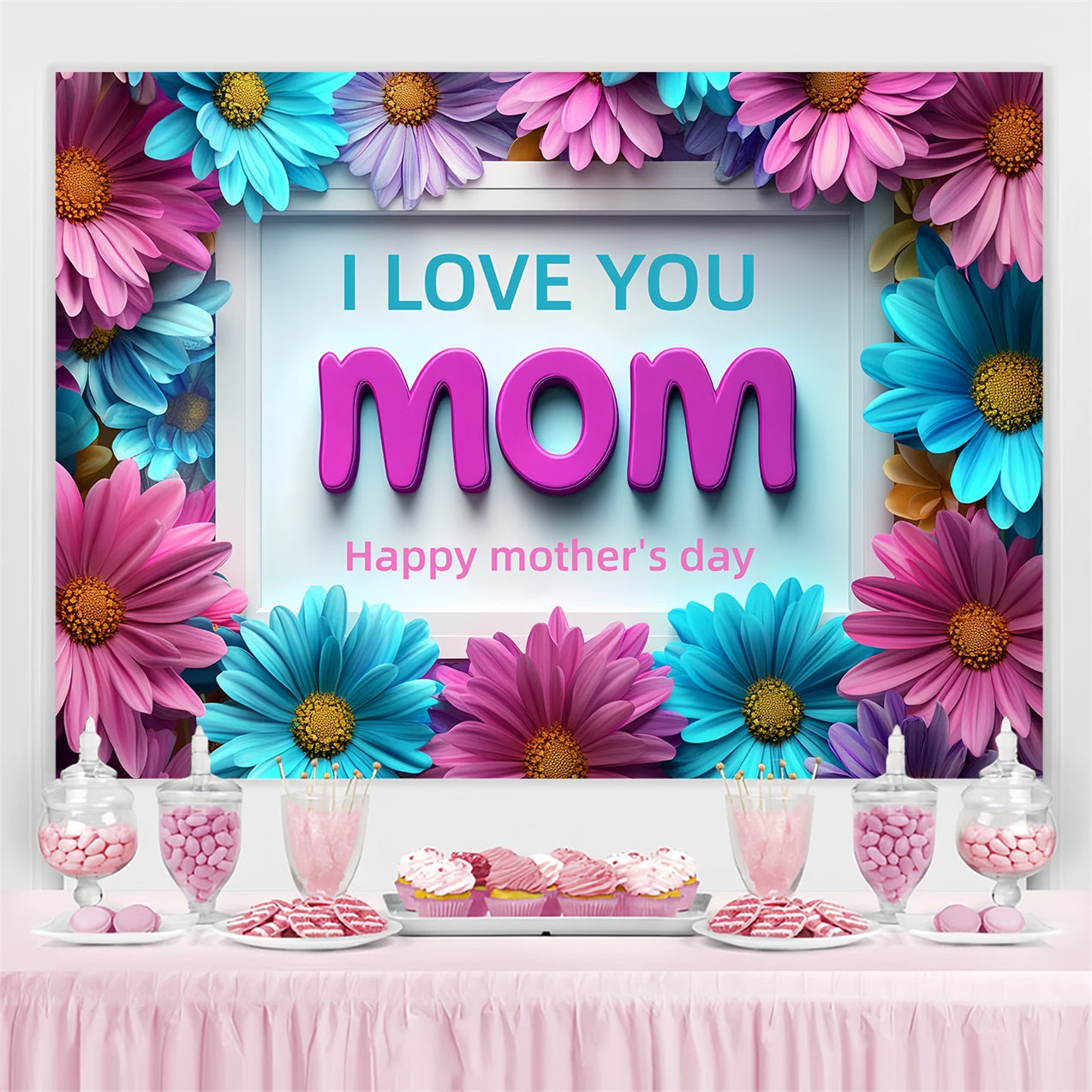 Happy Mother's Day Backdrop Bright Daisy Frame Custom Backdrop UK CSH3-180