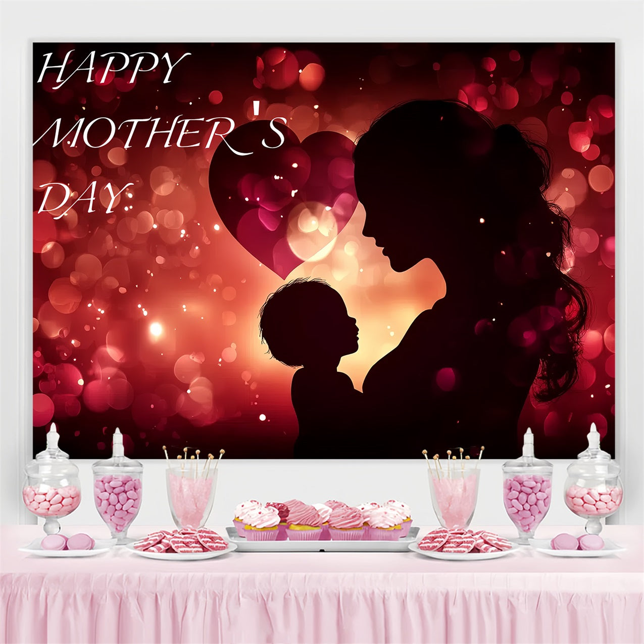 Mothers Day Backdrop Ideas Glowing Red Heart Customized Backdrop UK CSH3-181