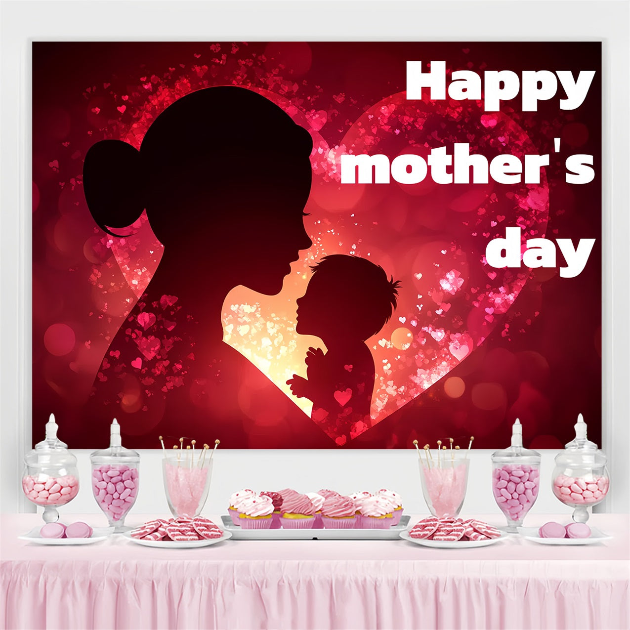 Backdrop Mothers Day Silhouette Love Personalised Backdrop UK CSH3-182