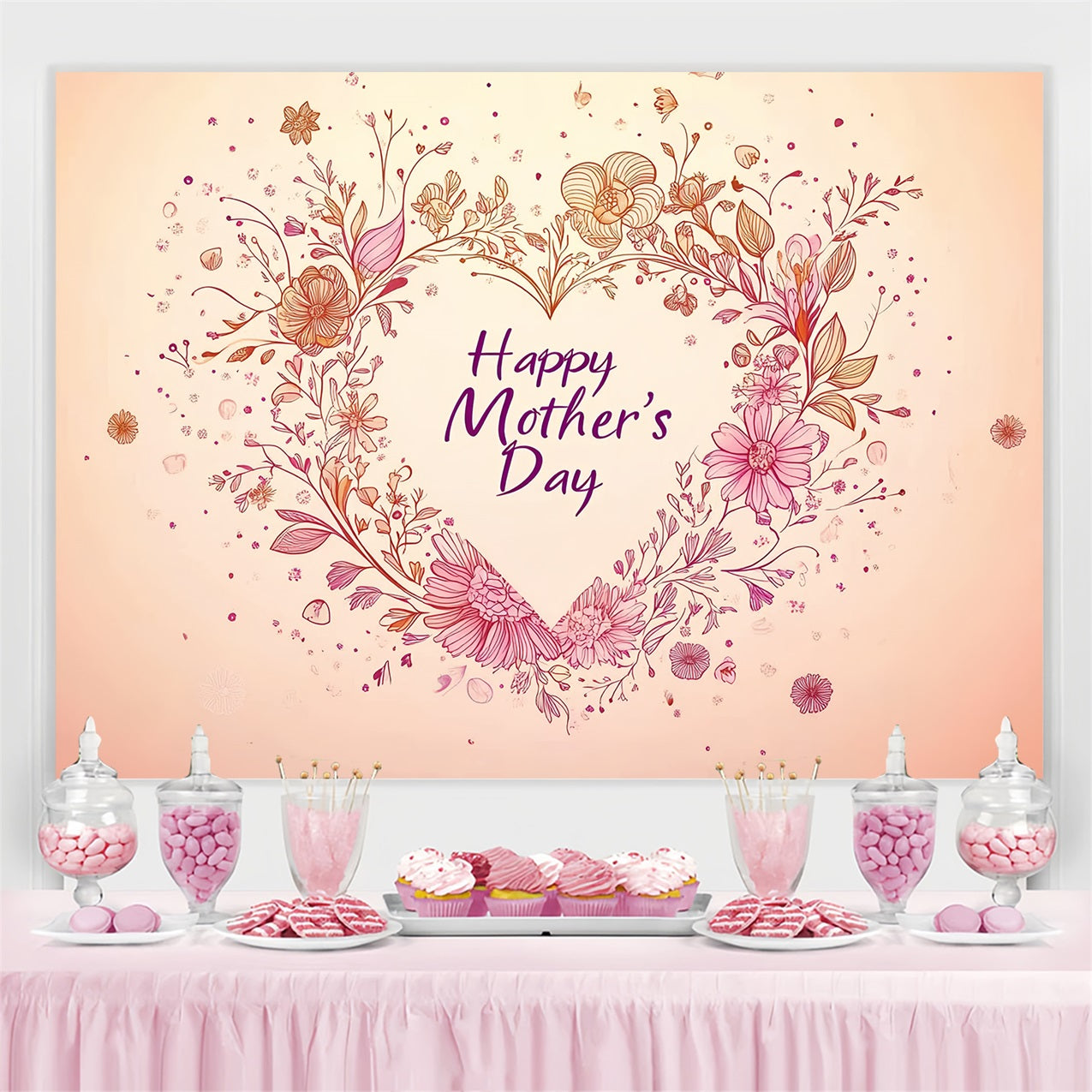 Mother Day Backdrop Romantic Floral Heart Custom Backdrop UK CSH3-184