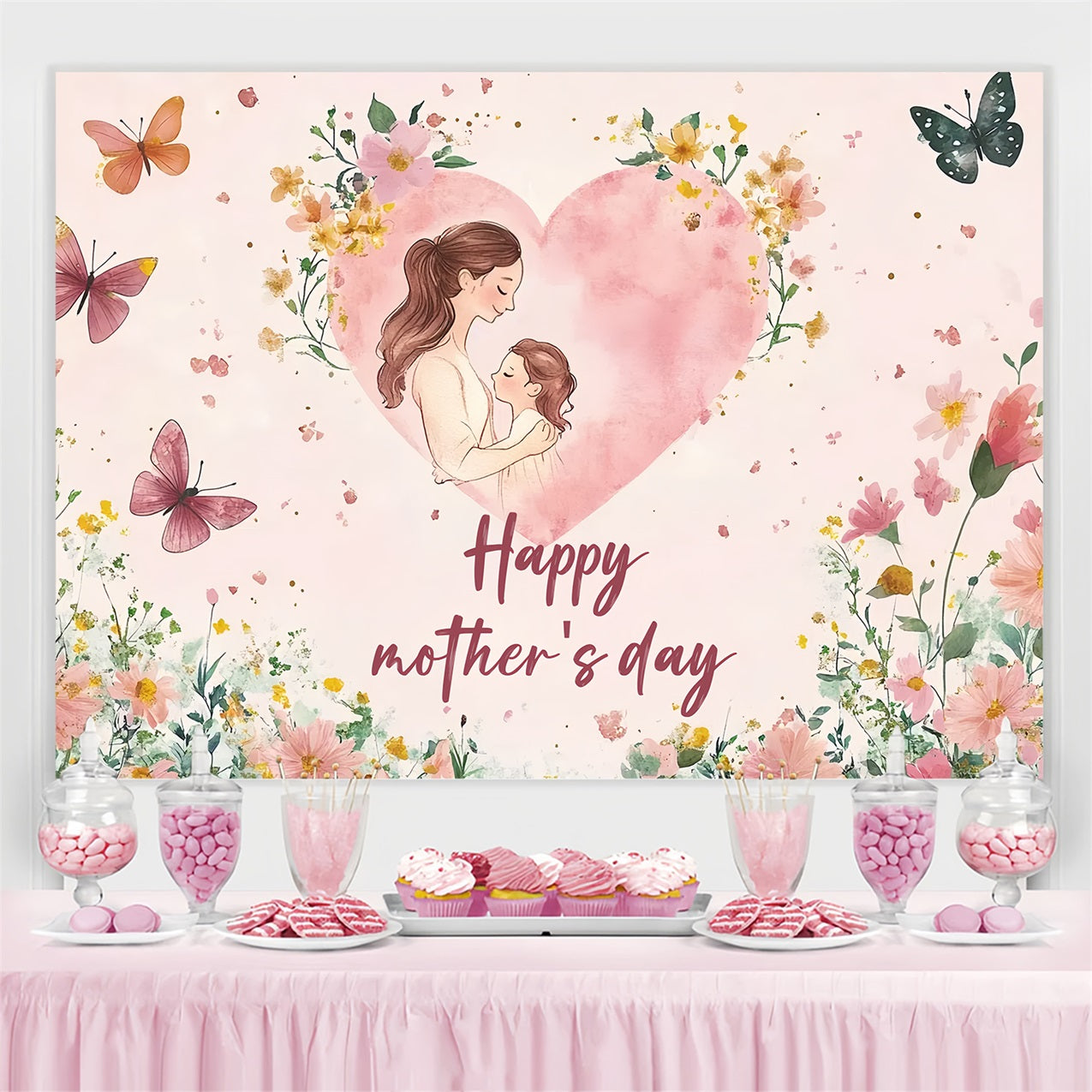 Mothers Day Backdrop Butterflies Blooms Personalised Backdrop UK CSH3-191