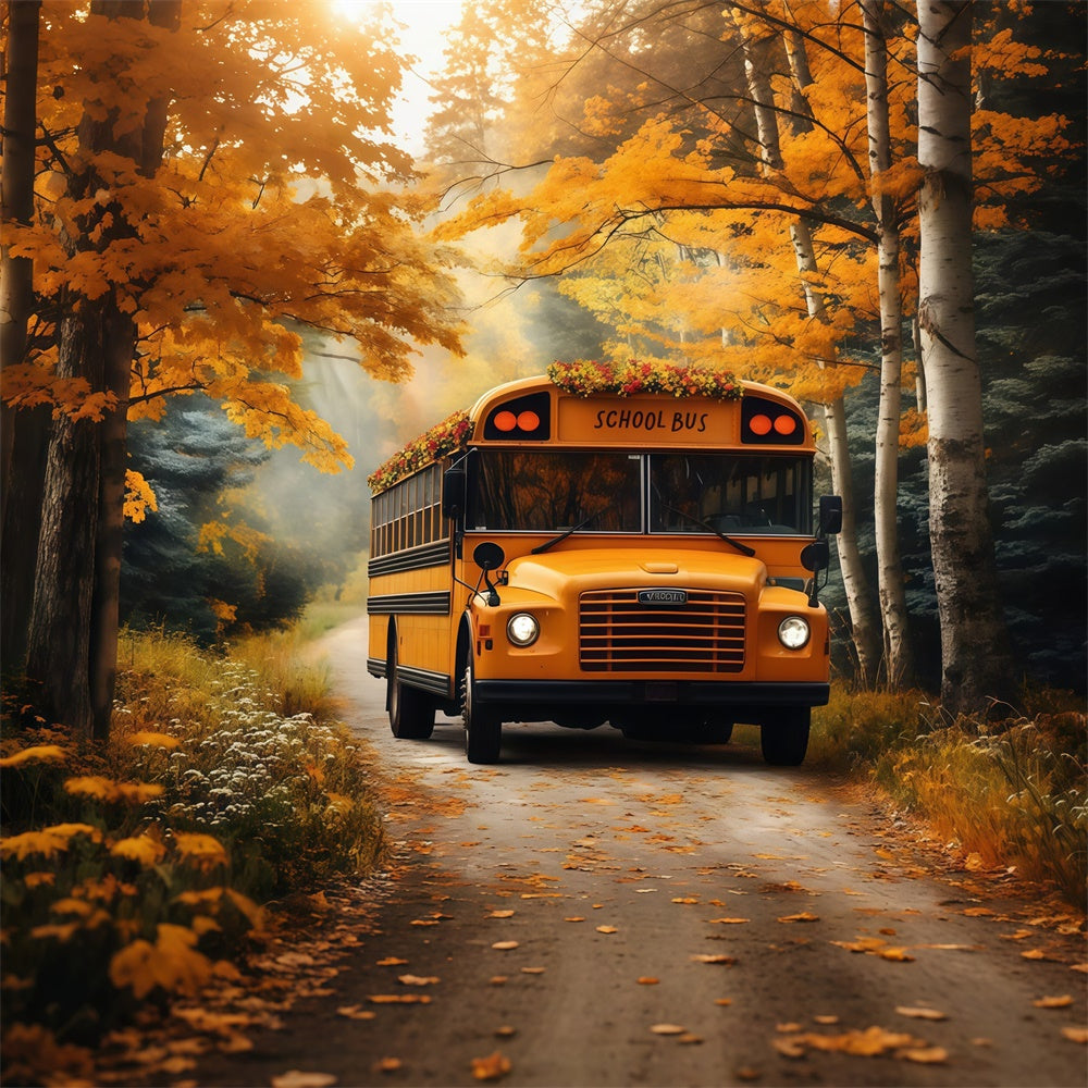 Back To School Backdrop Ideas Golden Autumn School Bus Backdrop UK CSH3-2