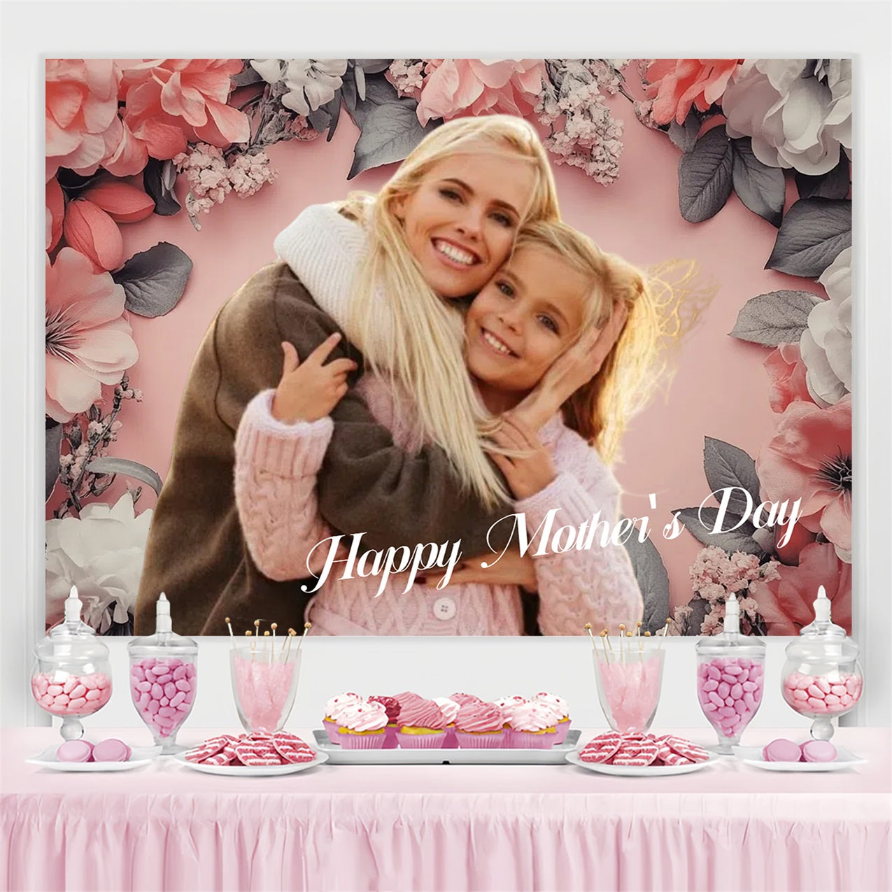 Backdrop For Mothers Day Vintage Floral Embrace Personalized Backdrop UK CSH3-205