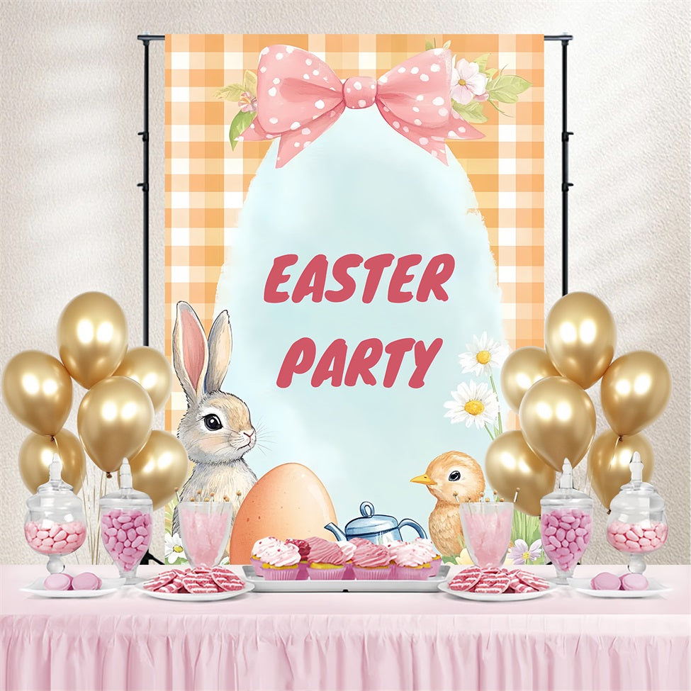 Backdrop For Easter Gingham Bunny Floral Personalized Backdrop UK CSH3-228