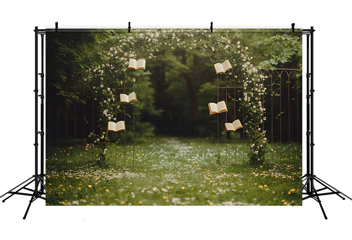Back To School Photography Backdrop Floral Vine Books Backdrop UK CSH3-26