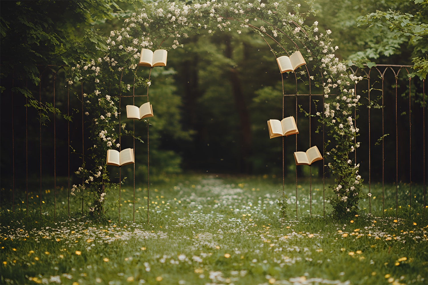 Back To School Photography Backdrop Floral Vine Books Backdrop UK CSH3-26