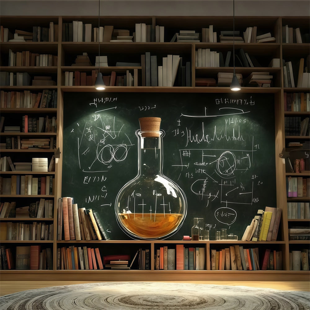 Back To School Backdrop Bookcase Blackboard Science Backdrop UK CSH3-27