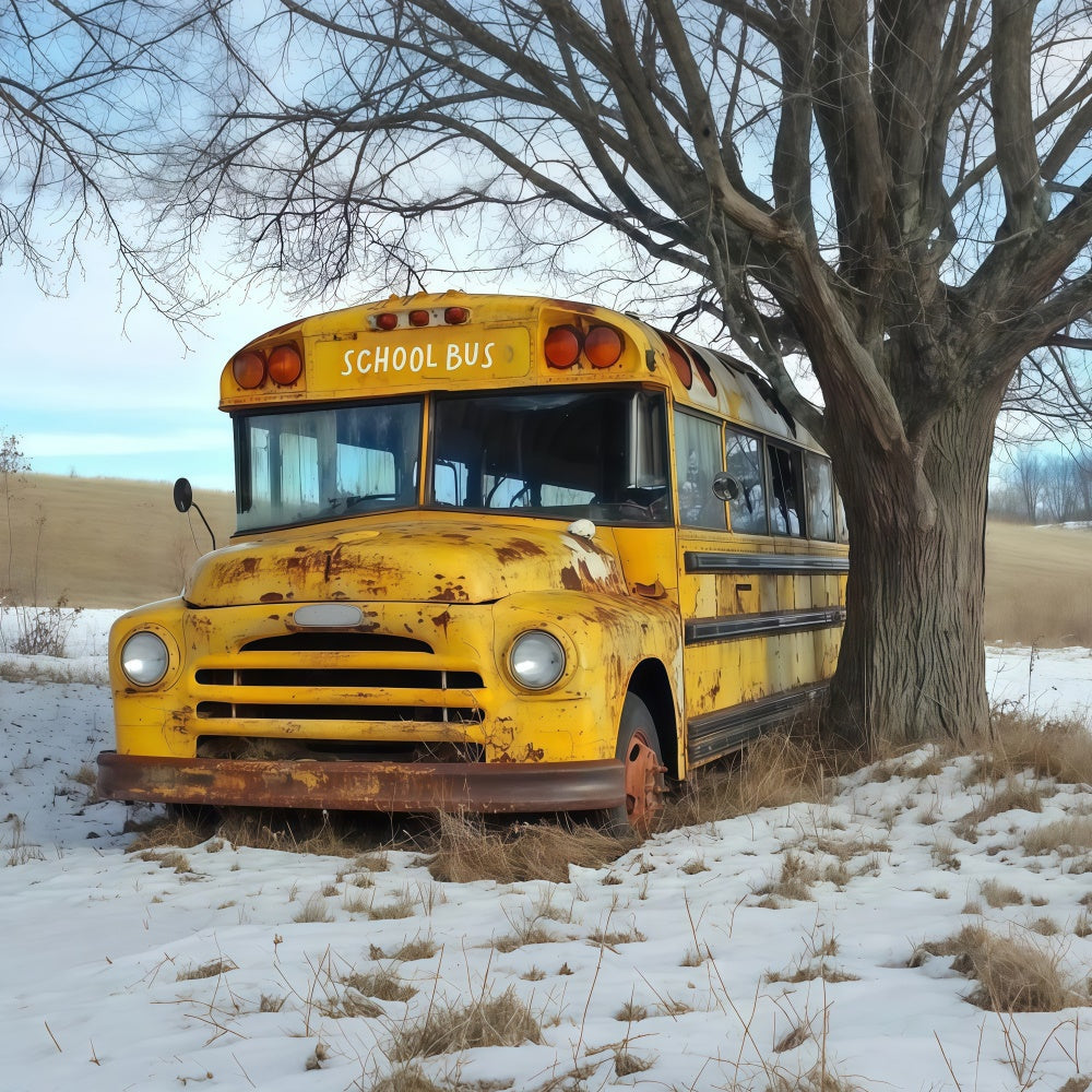 Back To School Backdrops Retro Rusty Bus Countryside Backdrop UK CSH3-29