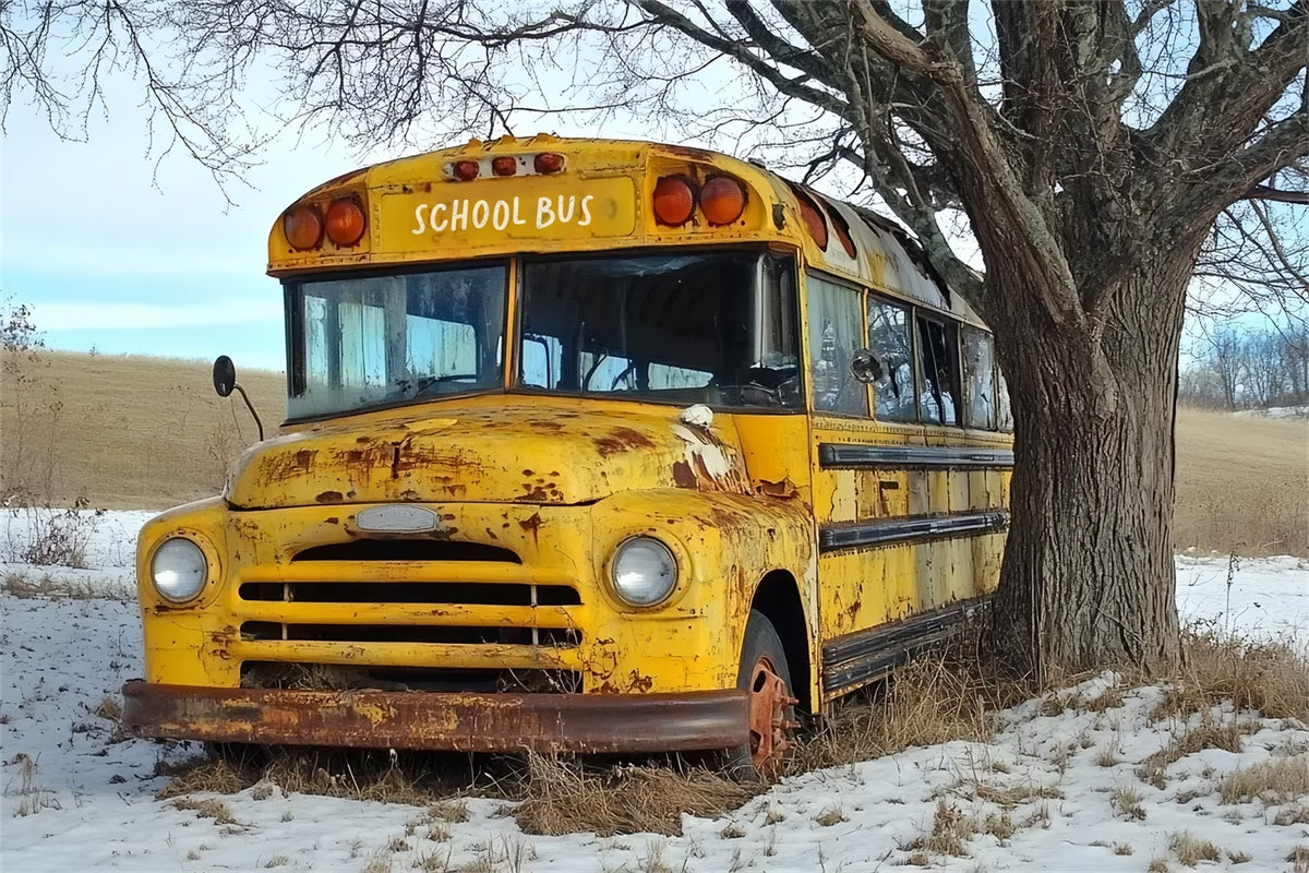 Back To School Backdrops Retro Rusty Bus Countryside Backdrop UK CSH3-29