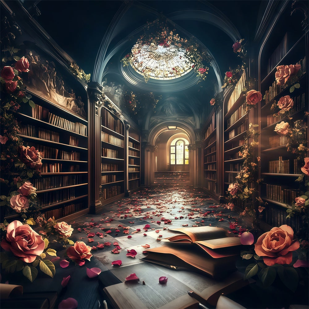 Back To School Picture Backdrop Enchanted Rose Library Backdrop UK CSH3-3