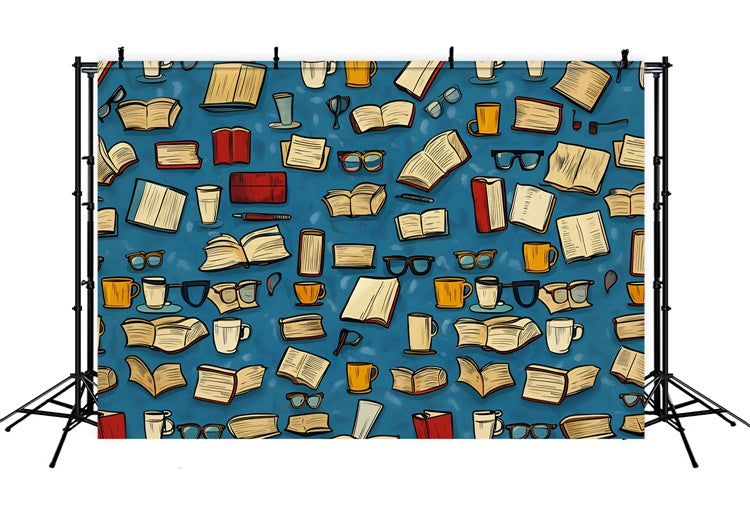 Back To School Picture Backdrop Coffee Books Sketch Backdrop UK CSH3-32
