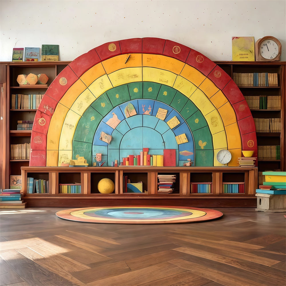Backdrop Back To School Colorful Puzzle Bookshelf Backdrop UK CSH3-5