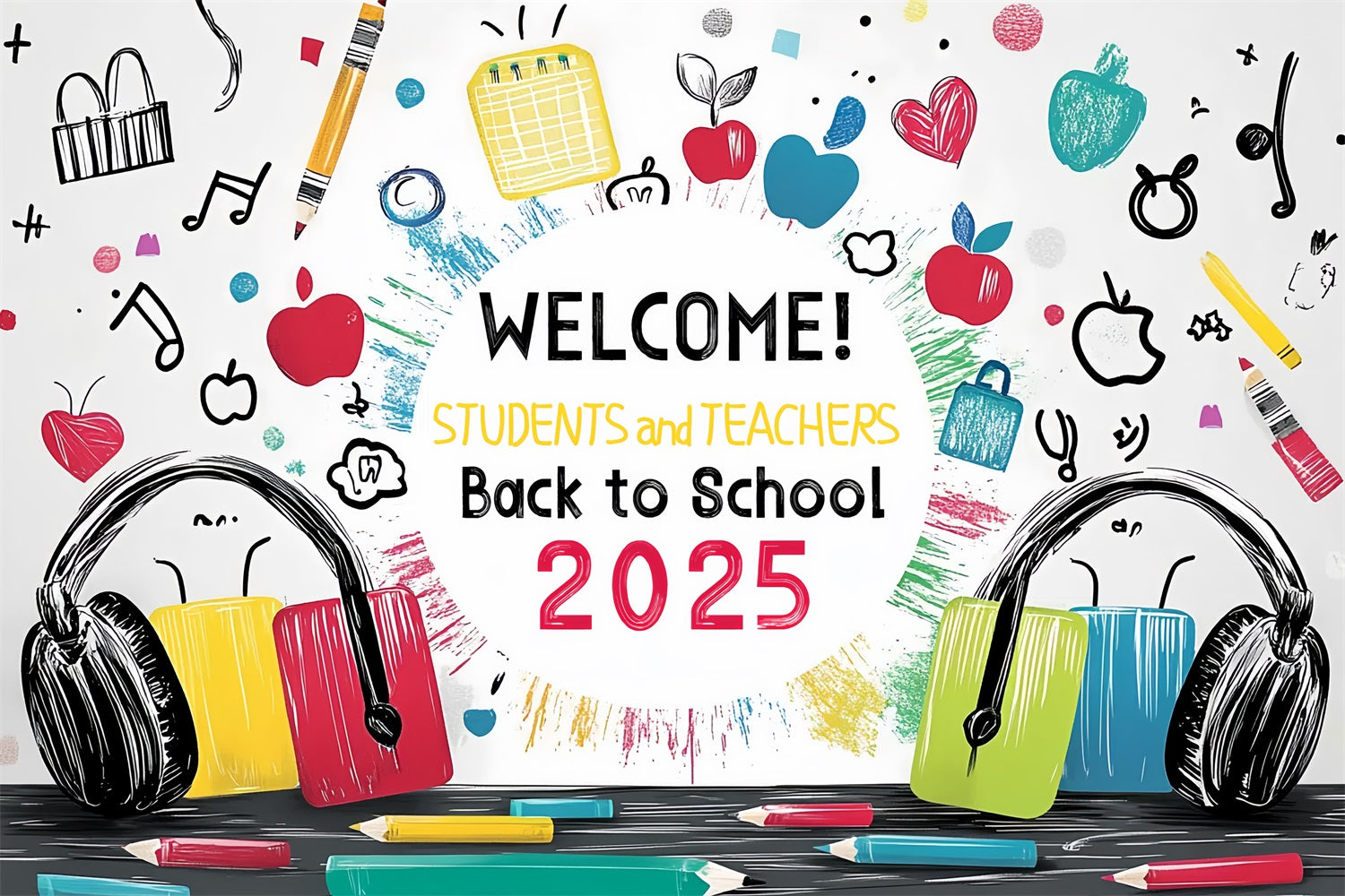 Back To School Backdrops Vibrant School Supplies Art Backdrop UK CSH3-60