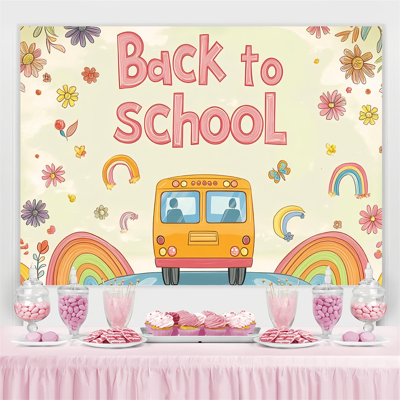 Backdrop For Back To School Soft Watercolor School Bus Backdrop UK CSH3-66