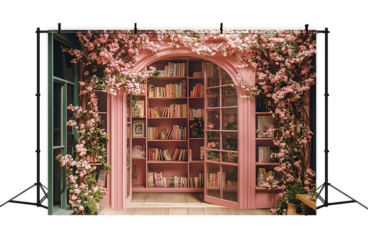 Backdrop For Back To School Cherry Blossom Library Backdrop UK CSH3-7