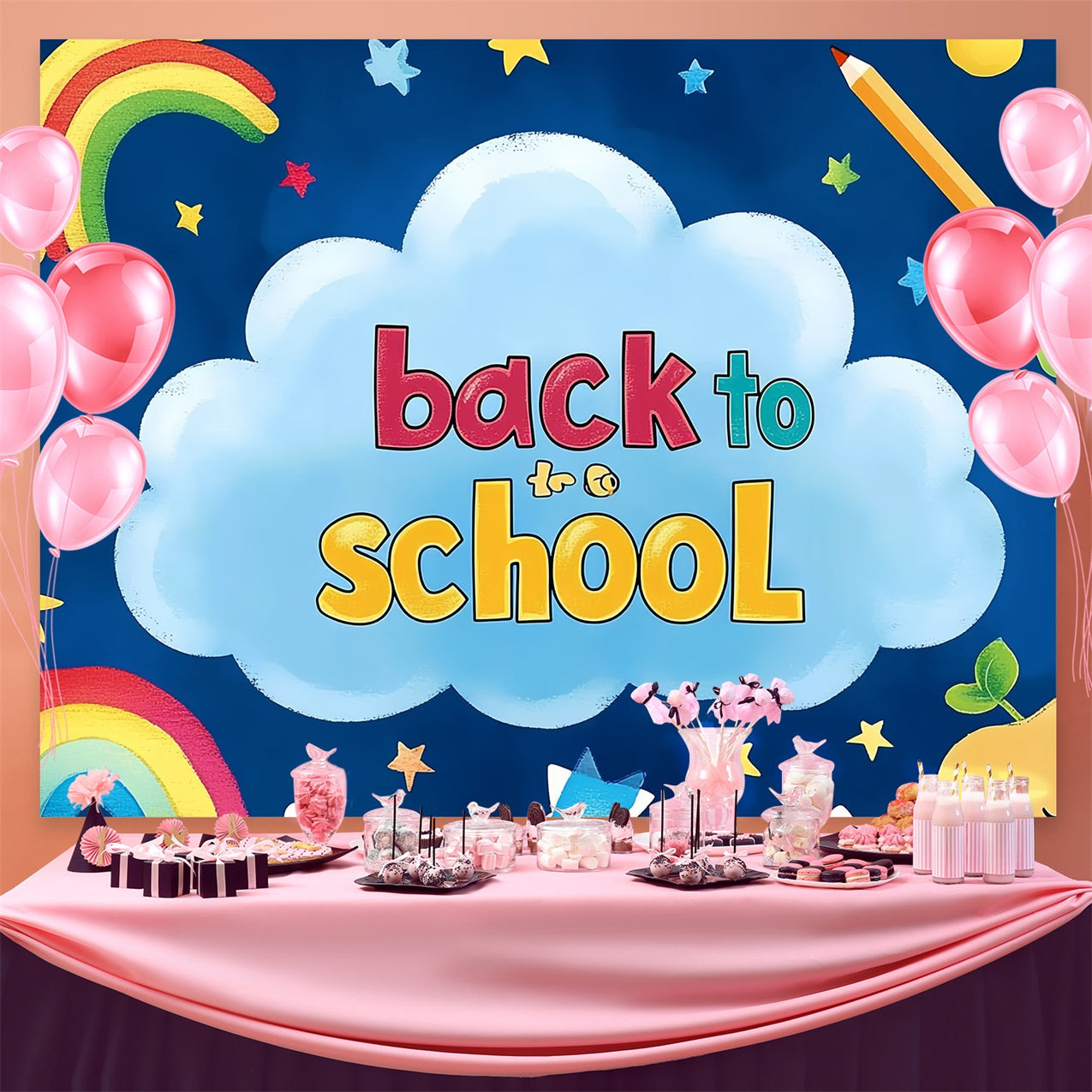 Back To School Backdrop Rainbow Stars Learning Adventure Backdrop UK CSH3-70