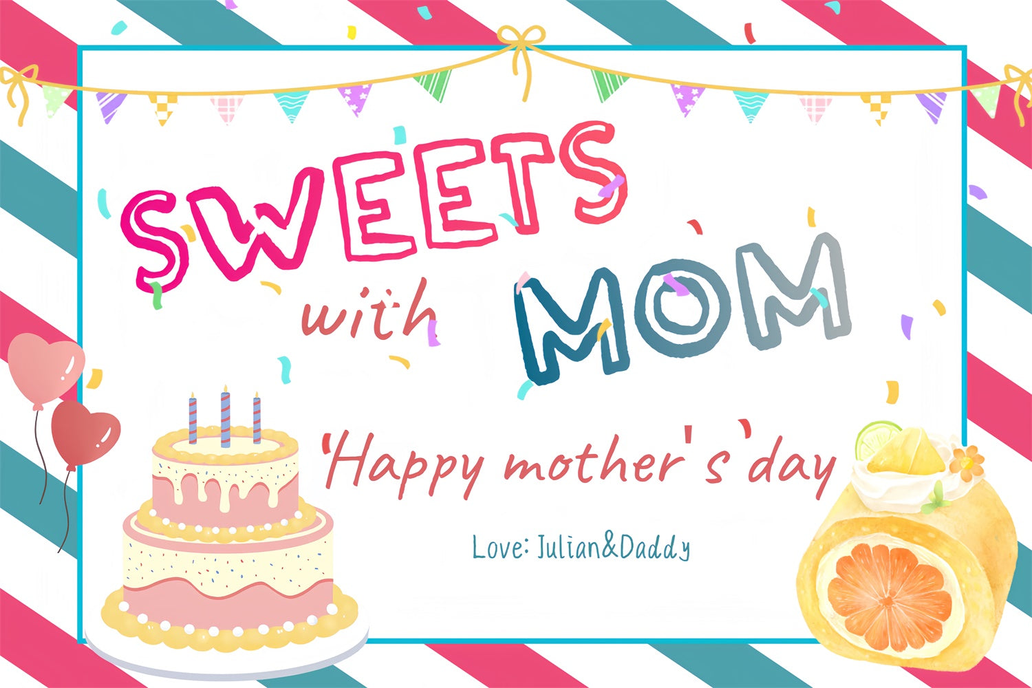 Mother's Day Backdrop Ideas Cute Cake Balloon Customized Backdrop UK CSH3-93