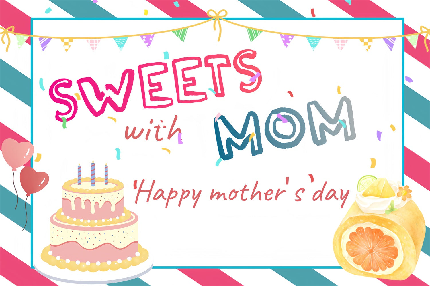 Mother's Day Backdrop Ideas Cute Cake Balloon Customized Backdrop UK CSH3-93