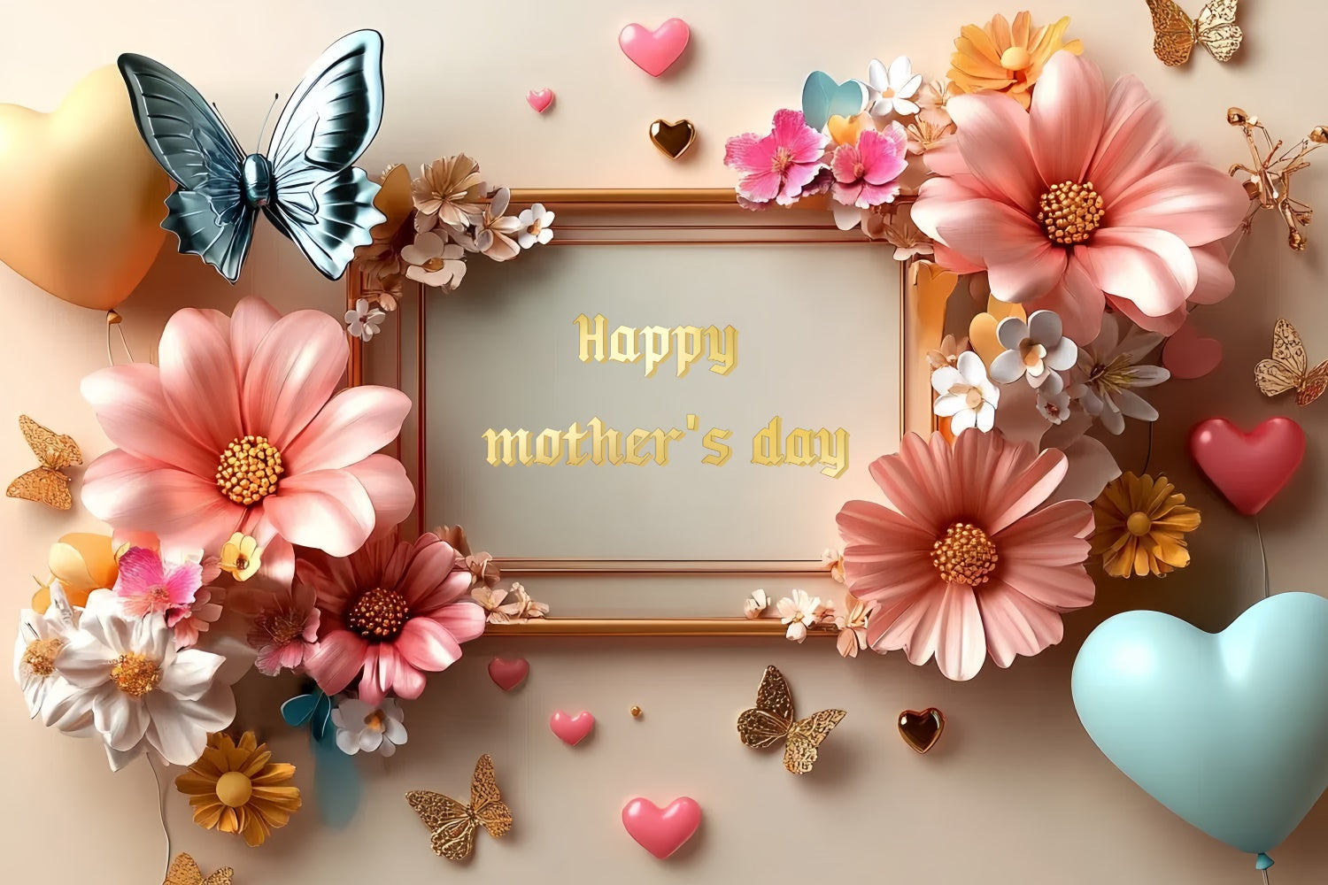 Backdrops For Mother's Day Chic Balloon Floral Customized Backdrop UK CSH3-99
