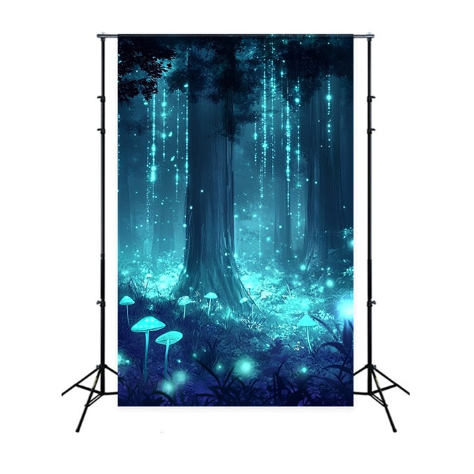 Photography Backdrop Forest Glowing Mushrooms Sparkle Backdrop UK CSH4-103