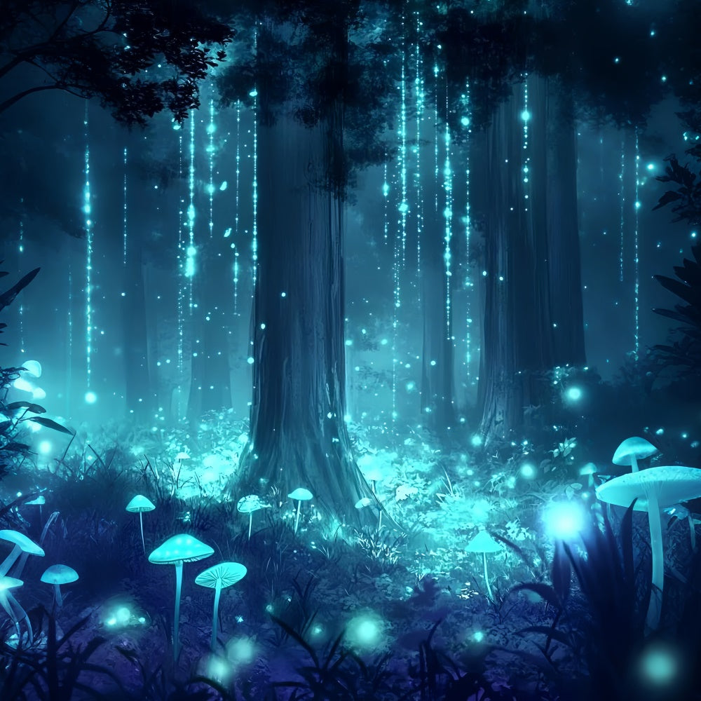 Photography Backdrop Forest Glowing Mushrooms Sparkle Backdrop UK CSH4-103