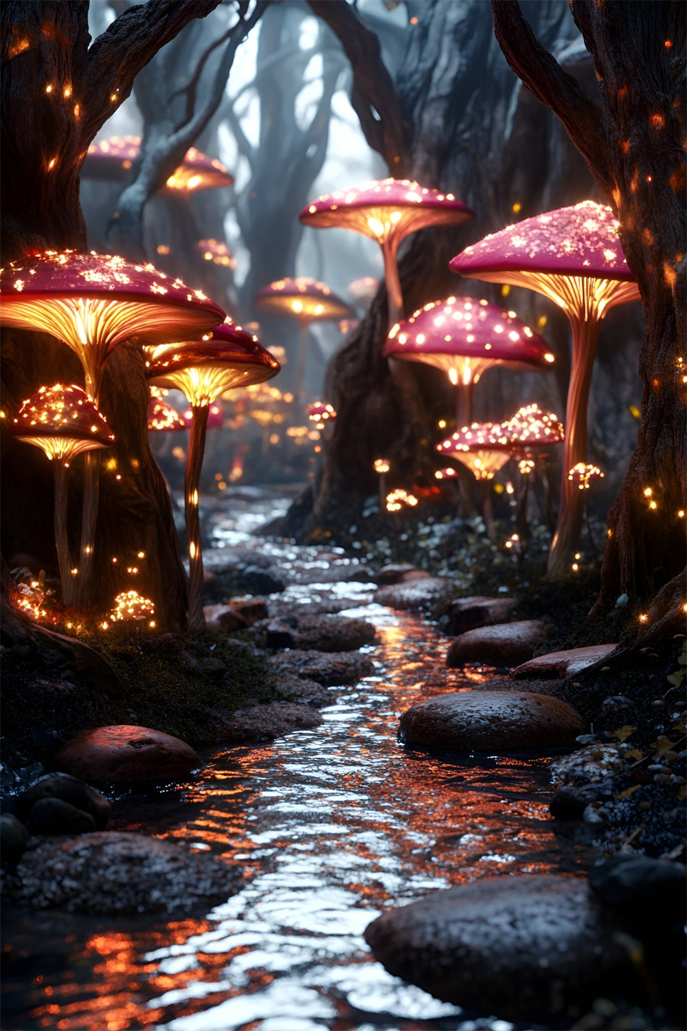 Fairy Tale Forest Backdrop Luminous Mushroom River Backdrop UK CSH4-107