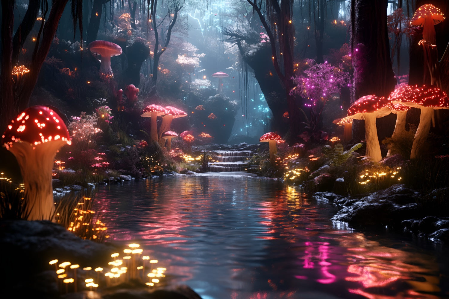 Forest Backdrop Sparkling Mushroom Trail Creek Backdrop UK CSH4-108
