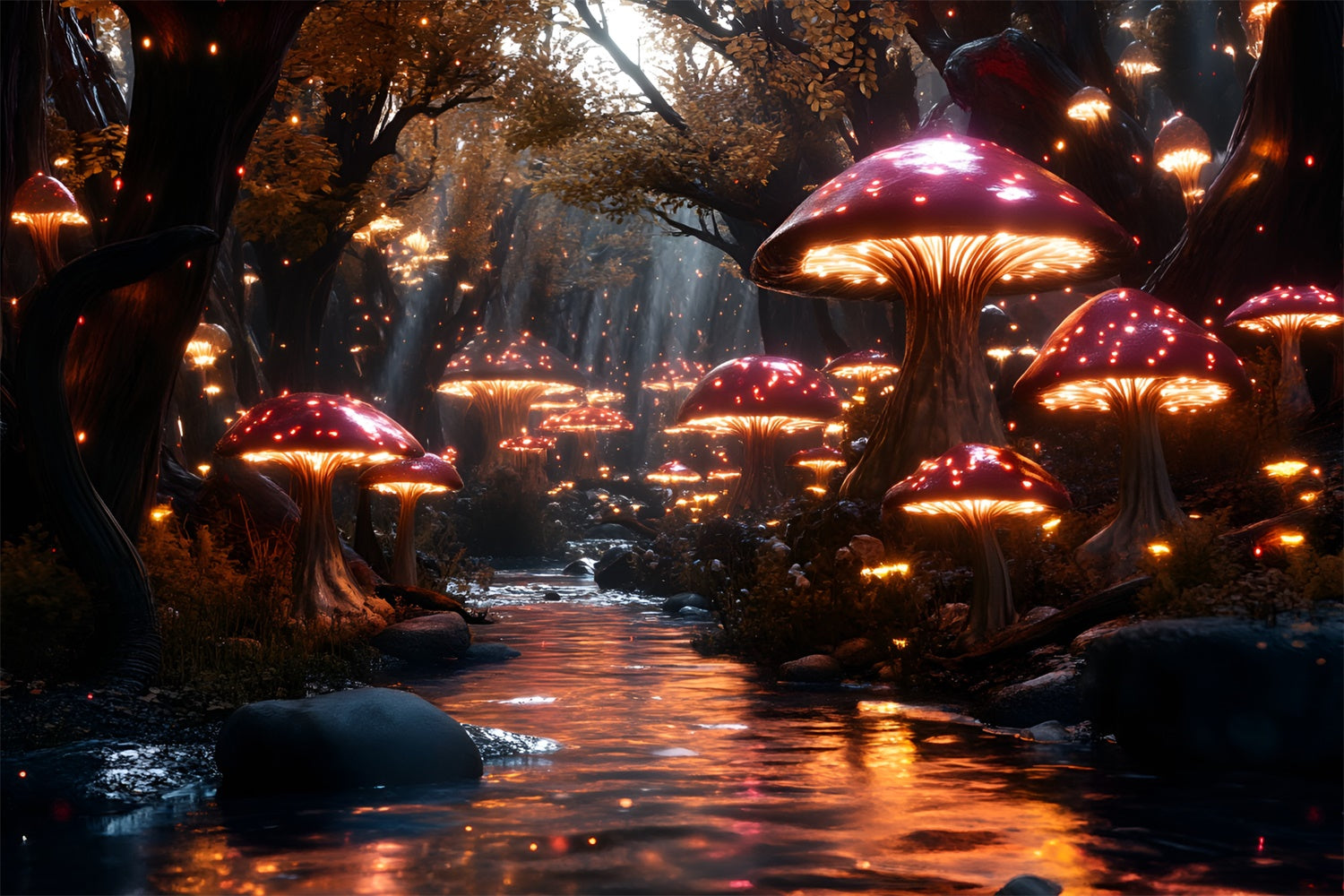 Fairy Tale Forest Backdrop Magical Creek Mushrooms Backdrop UK CSH4-109