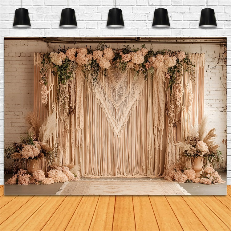 Boho Backdrop Macrame Drape Blush Flowers Backdrop UK CSH4-132