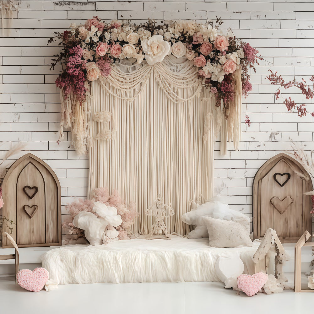 Boho Backdrop Ideas Macrame Curtain Flowers Backdrop UK CSH4-147