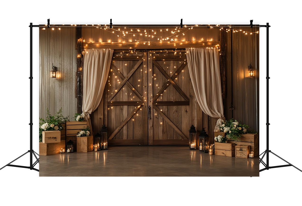 Barn Door Backdrop Twinkle Light Wood Flower Backdrop UK CSH4-206