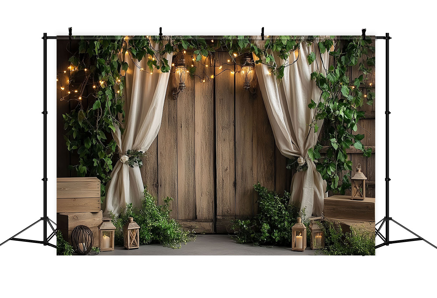 Barn Door Backdrop Ivy Wooden Lantern Backdrop UK CSH4-207
