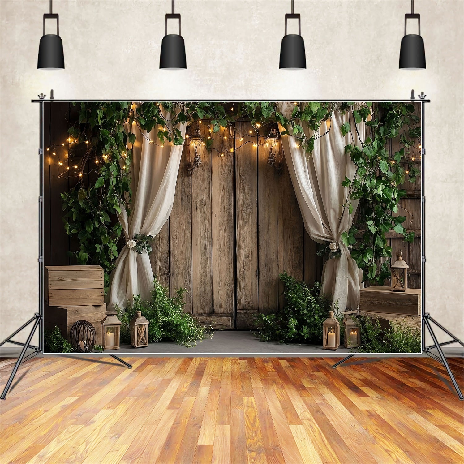 Barn Door Backdrop Ivy Wooden Lantern Backdrop UK CSH4-207