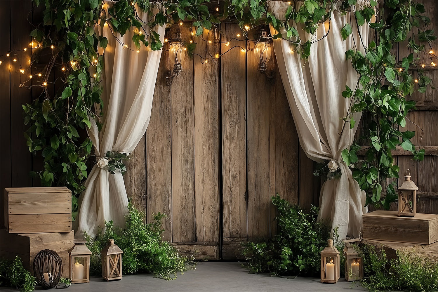 Barn Door Backdrop Ivy Wooden Lantern Backdrop UK CSH4-207