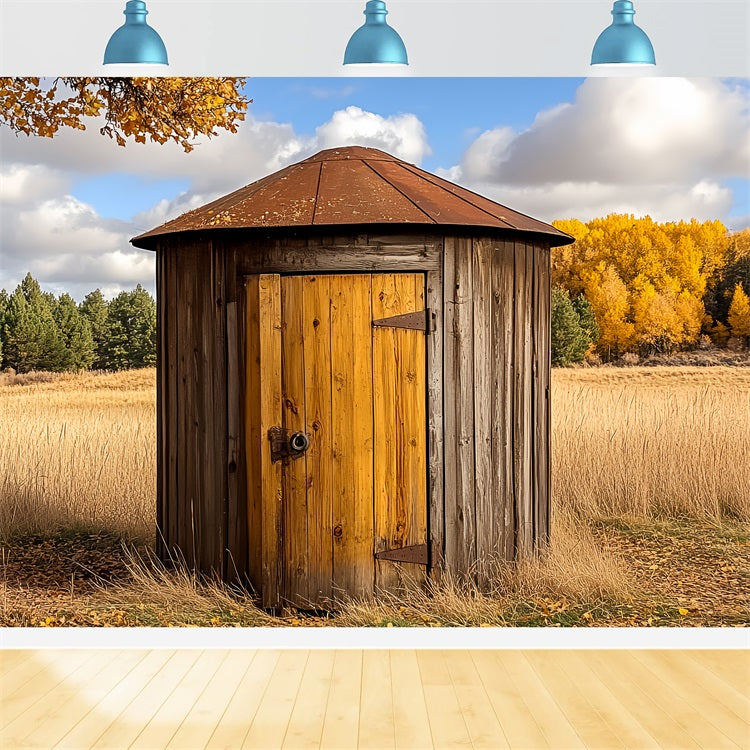 Wooden Barn Backdrop Countryside Autumn Round Backdrop UK CSH4-208