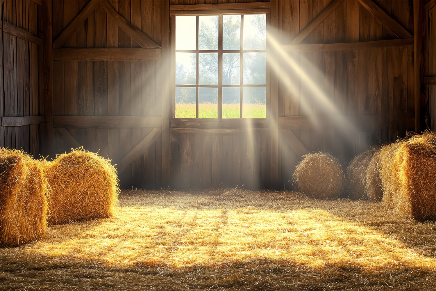 Barn Photo Backdrop Sunlight Window Straw Bales Backdrop UK CSH4-211