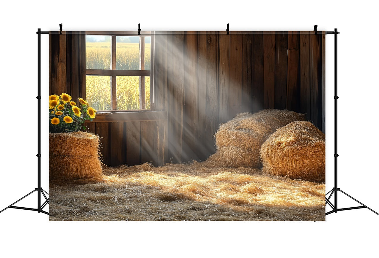 Barnyard Backdrop Straw Window Sunflowers Backdrop UK CSH4-212