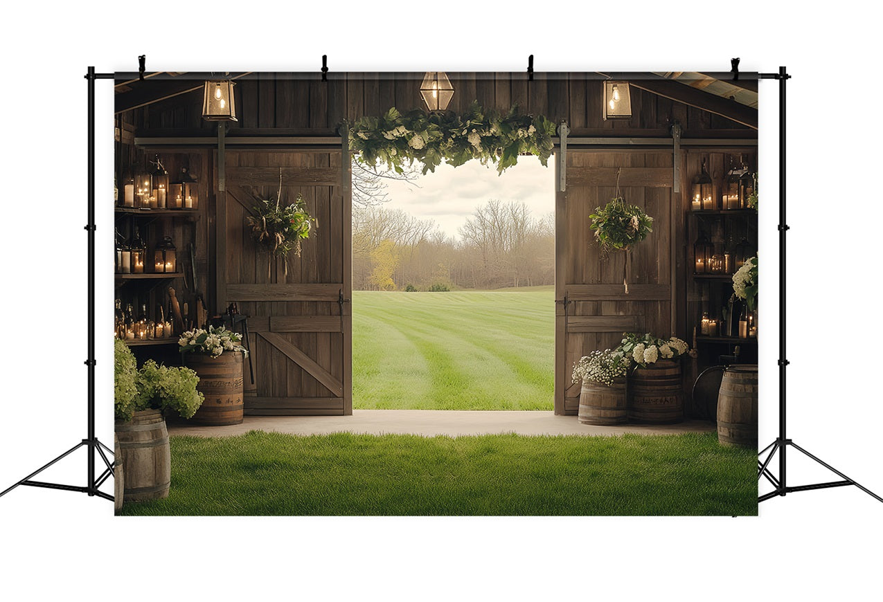 Barn Wood Backdrop Wooden Flower Green Field Backdrop UK CSH4-218