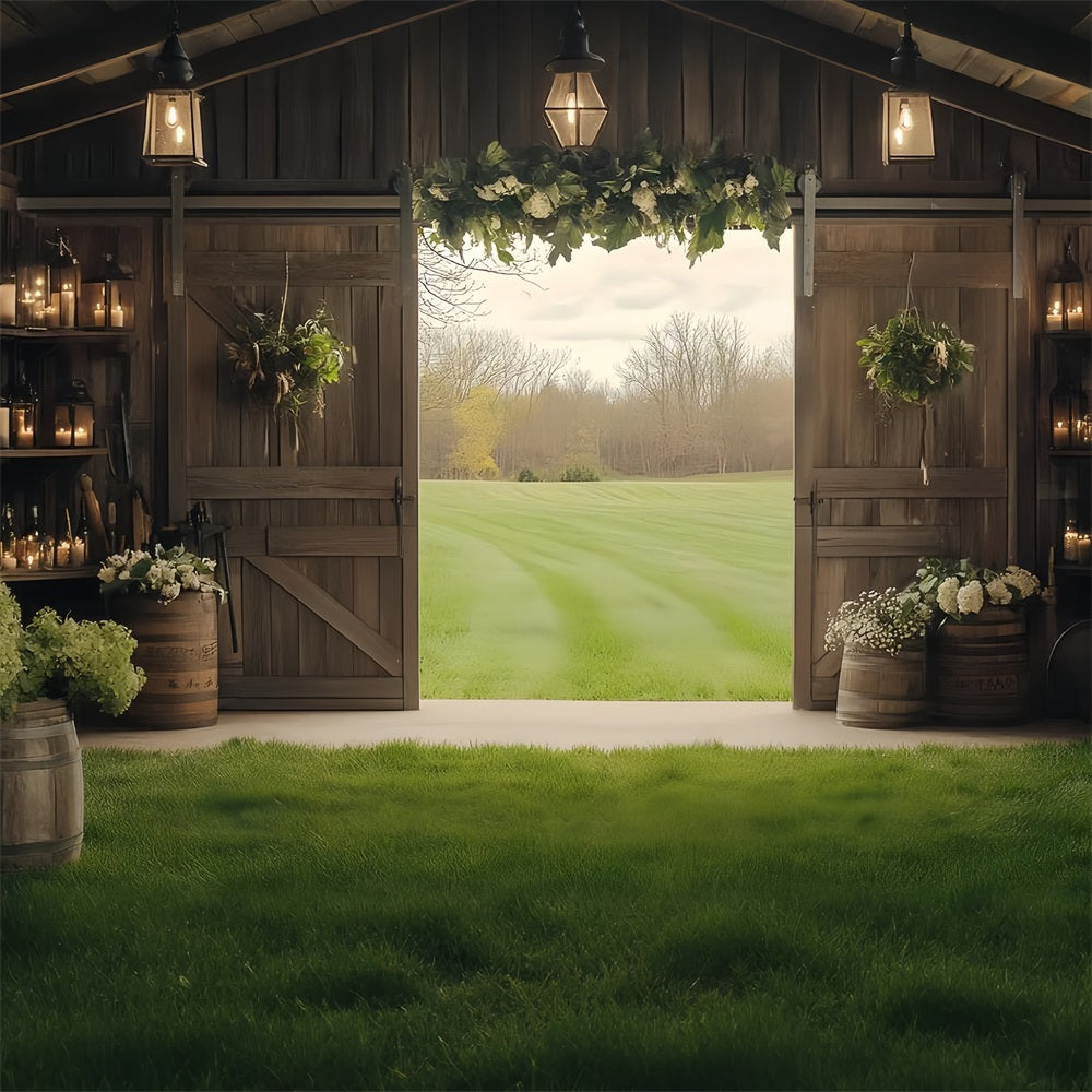 Barn Wood Backdrop Wooden Flower Green Field Backdrop UK CSH4-218