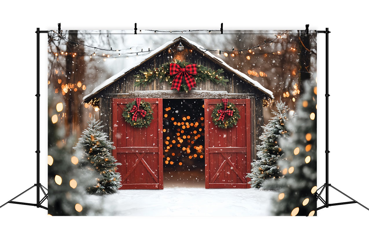 Red Barn Door Backdrop Red Door Christmas Pine Backdrop UK CSH4-224