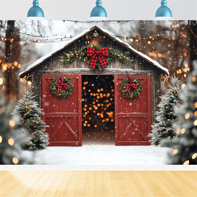 Red Barn Door Backdrop Red Door Christmas Pine Backdrop UK CSH4-224