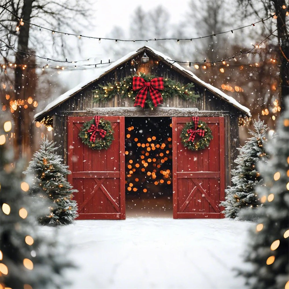 Red Barn Door Backdrop Red Door Christmas Pine Backdrop UK CSH4-224