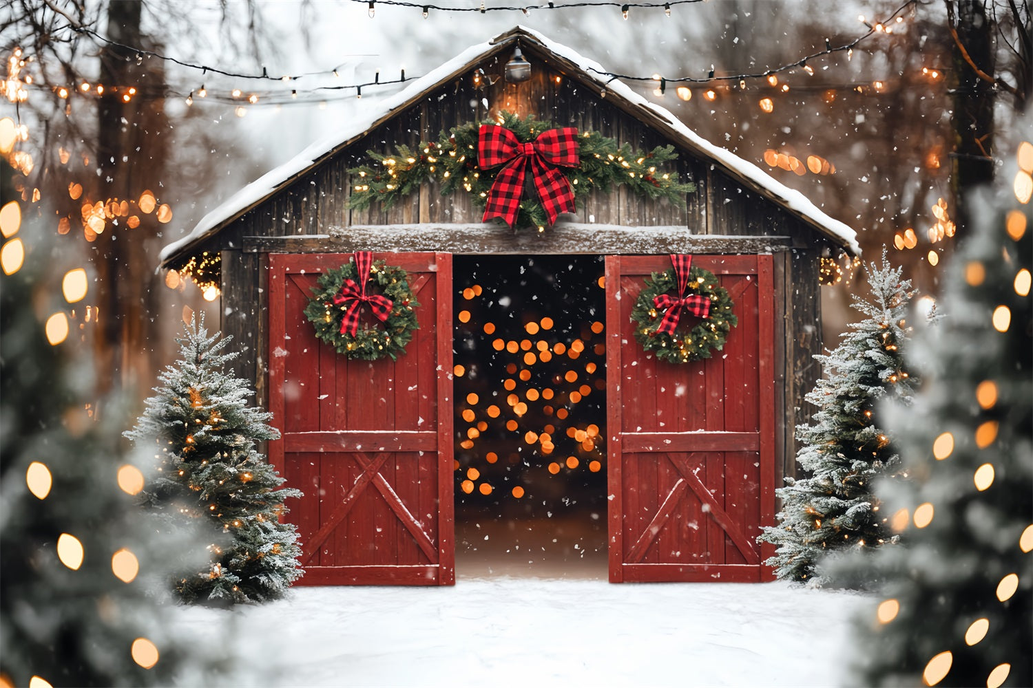 Red Barn Door Backdrop Red Door Christmas Pine Backdrop UK CSH4-224