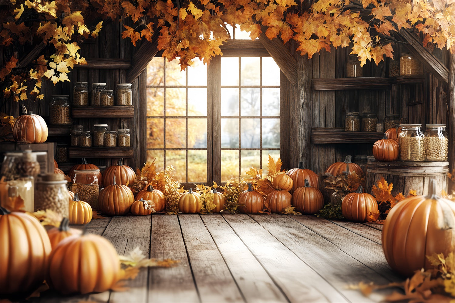 Rustic Barn Backdrop Autumn Pumpkins Backdrop UK CSH4-229